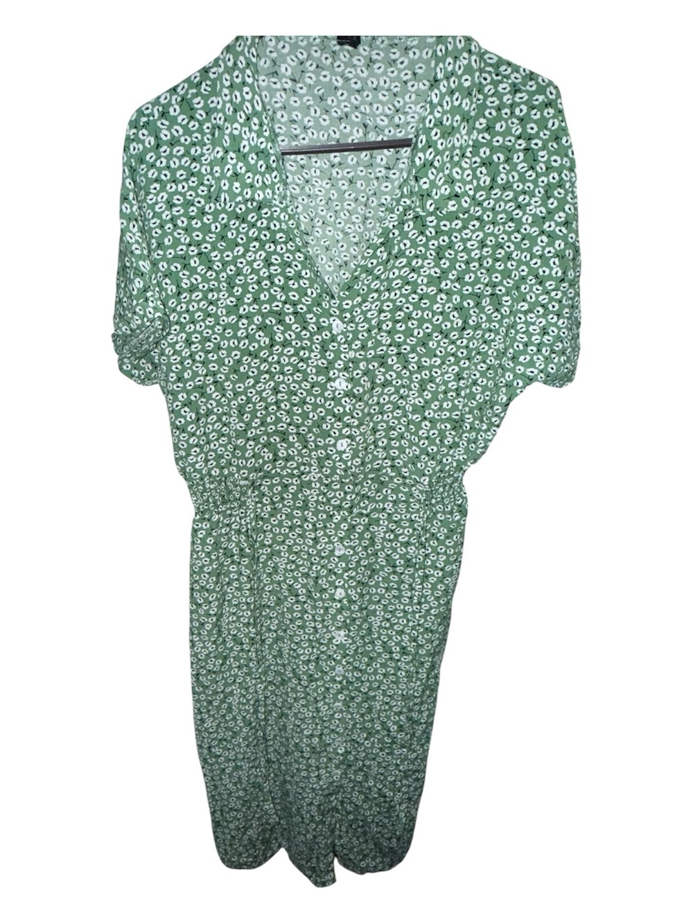 Green Floral V-Neck Women's Dress